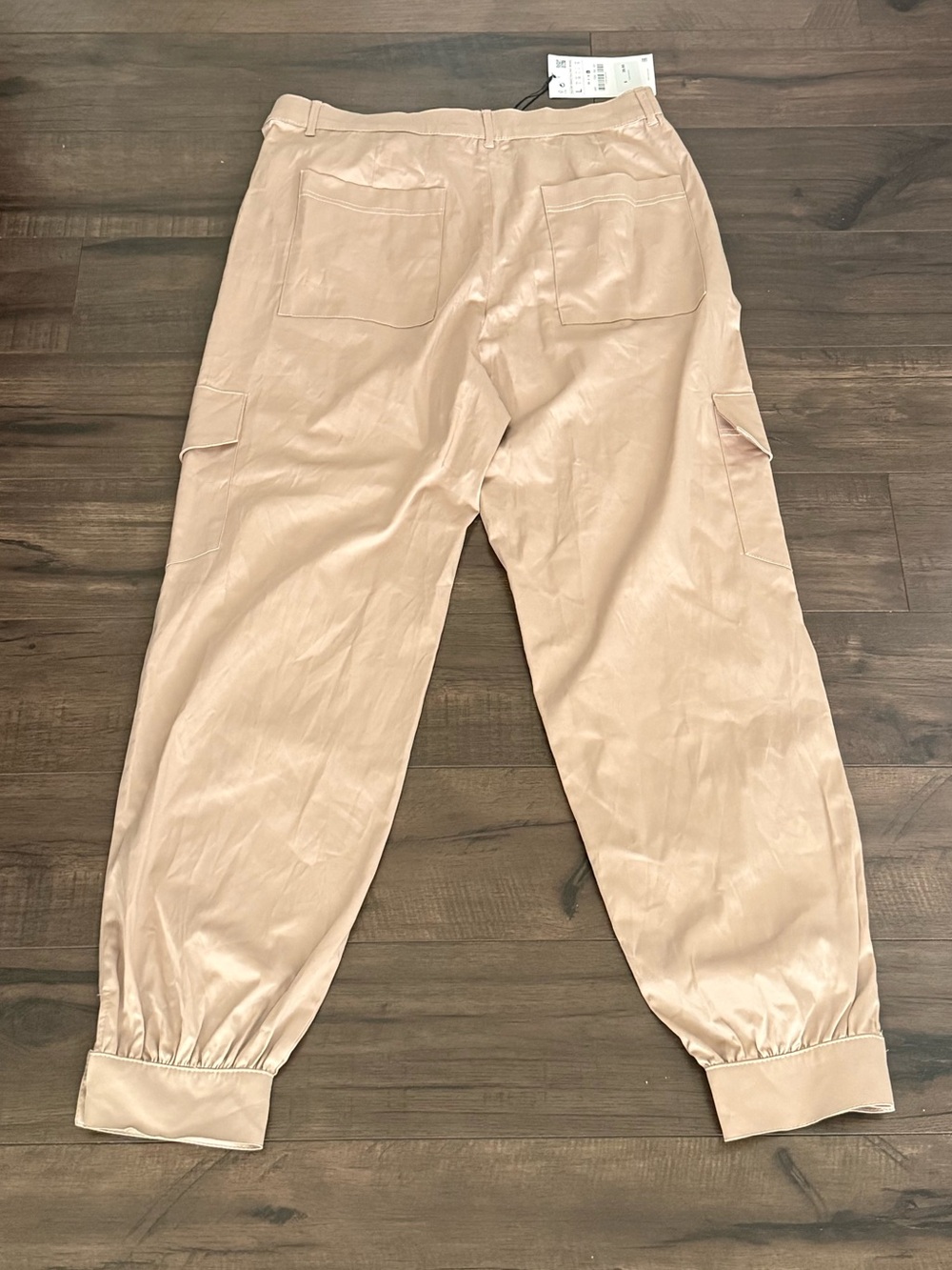 ZARA High Waist Satin Cargo Jogger Pants Tan Women’s L NWT - Picture 3 of 9
